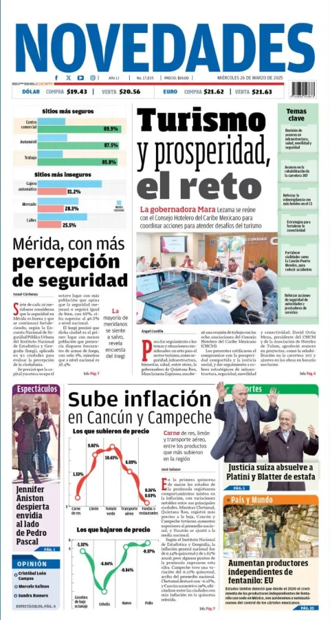 Portada de Novedades Quintana Roo del miércoles, 26 de marzo de 2025