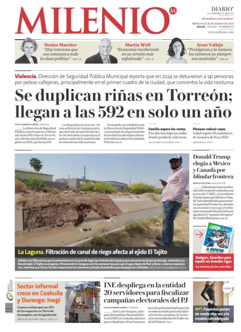 Portada de Milenio Laguna del miércoles, 26 de marzo de 2025