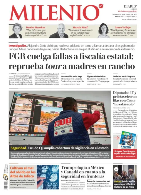Portada de Milenio Jalisco del miércoles, 26 de marzo de 2025