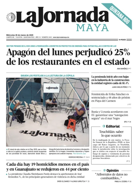 Portada de La Jornada Maya Quintana Roo del miércoles, 26 de marzo de 2025
