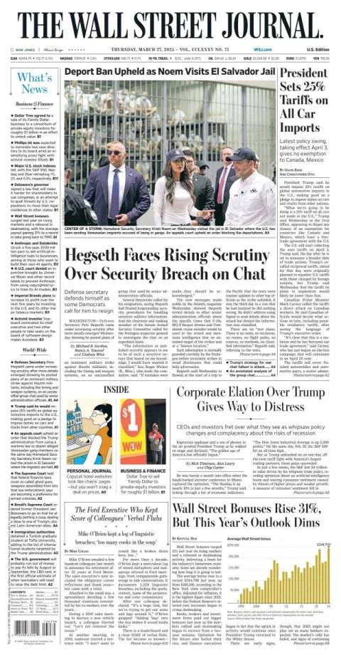 Portada de The Wall Street Journal