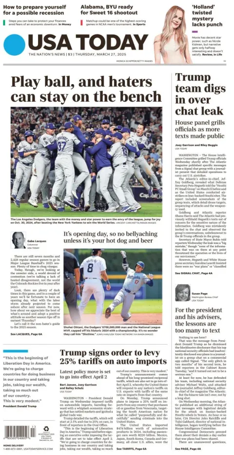 Portada de Usa Today
