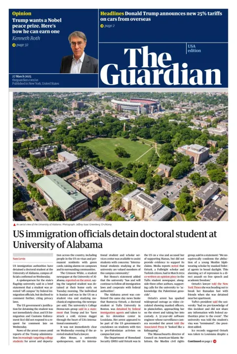 Portada de The Guardian (usa) del jueves, 27 de marzo de 2025