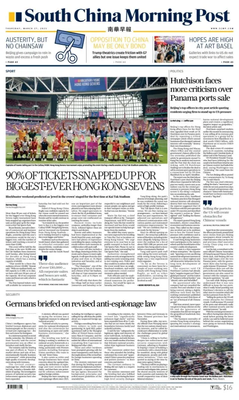 Portada de South China Morning Post del jueves, 27 de marzo de 2025