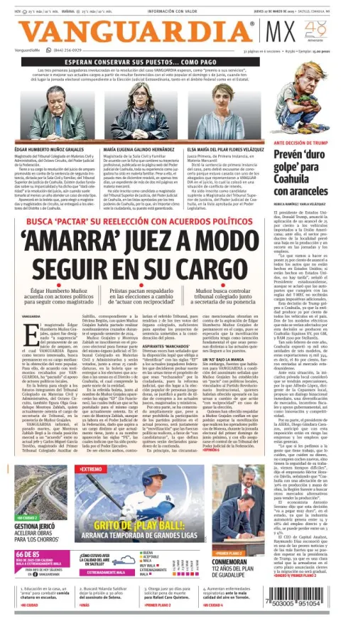 Portada de Vanguardia del jueves, 27 de marzo de 2025