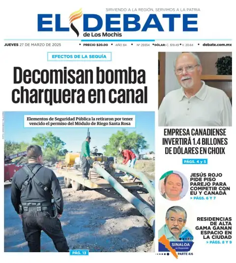 Portada de El Debate de los Mochis del jueves, 27 de marzo de 2025