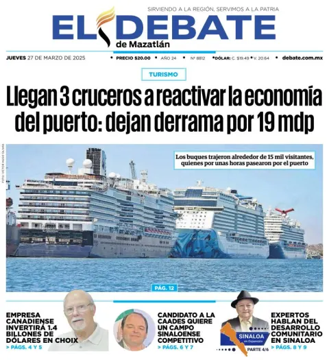 Portada de El Debate de Mazatlan del jueves, 27 de marzo de 2025