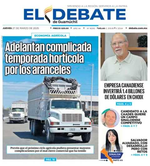 Portada de El Debate de Guamuchil del jueves, 27 de marzo de 2025