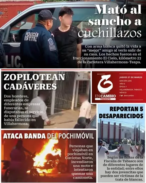 Portada de En Cambio - Tabasco (contraportada) del jueves, 27 de marzo de 2025