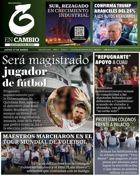 Portada de En Cambio - Quintana Roo (portada) del jueves, 27 de marzo de 2025