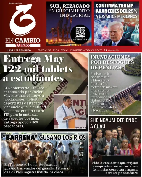Portada de En Cambio - Tabasco (portada) del jueves, 27 de marzo de 2025