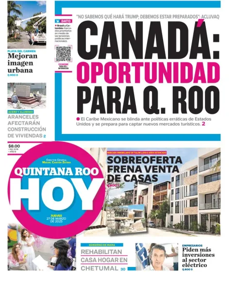 Portada de Quintana Roo Hoy del jueves, 27 de marzo de 2025