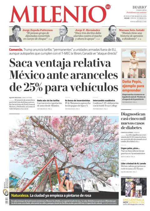 Portada de Milenio Tamaulipas del jueves, 27 de marzo de 2025