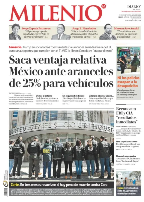Portada de Milenio del jueves, 27 de marzo de 2025
