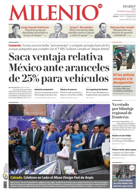 Portada de Milenio Leon del jueves, 27 de marzo de 2025