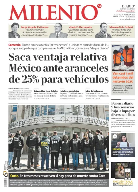 Portada de Milenio Edo de Mexico del jueves, 27 de marzo de 2025