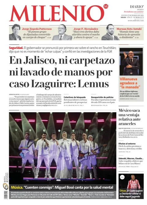 Portada de Milenio Jalisco del jueves, 27 de marzo de 2025