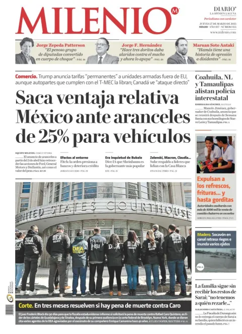 Portada de Milenio Laguna del jueves, 27 de marzo de 2025