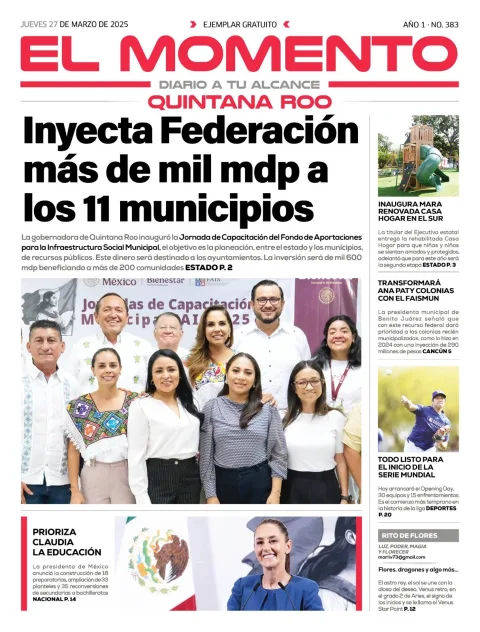 Portada de El Momento Quintana Roo del jueves, 27 de marzo de 2025