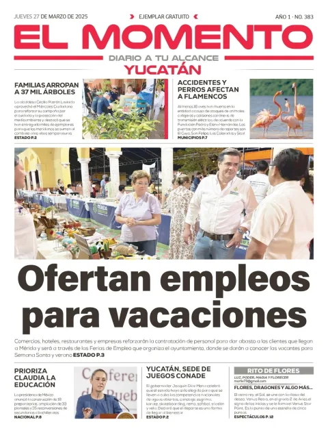 Portada de El Momento Yucatan del jueves, 27 de marzo de 2025