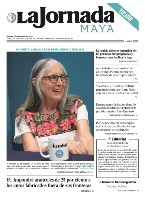 Portada de La Jornada Maya Yucatán del jueves, 27 de marzo de 2025