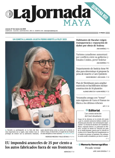 Portada de La Jornada Maya Quintana Roo del jueves, 27 de marzo de 2025