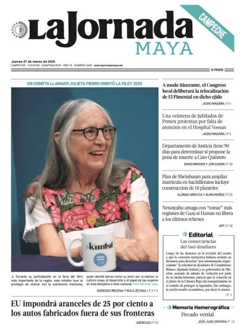 Portada de La Jornada Maya Campeche del jueves, 27 de marzo de 2025