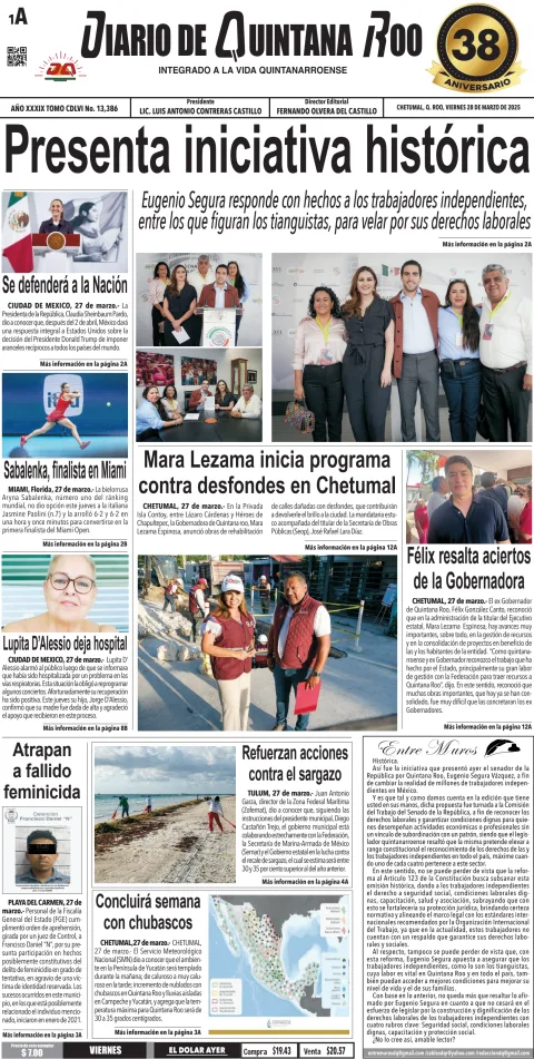 Portada de Diario de Quintana Roo (portada)