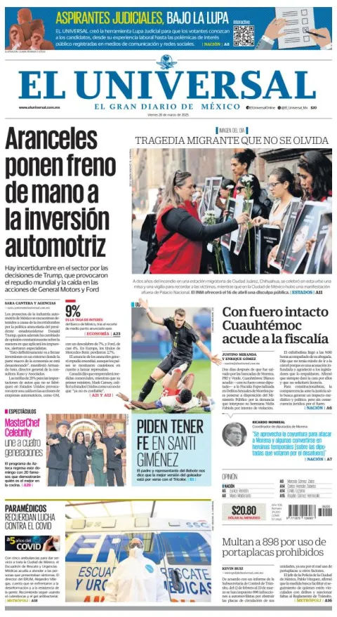 Portada de El Universal