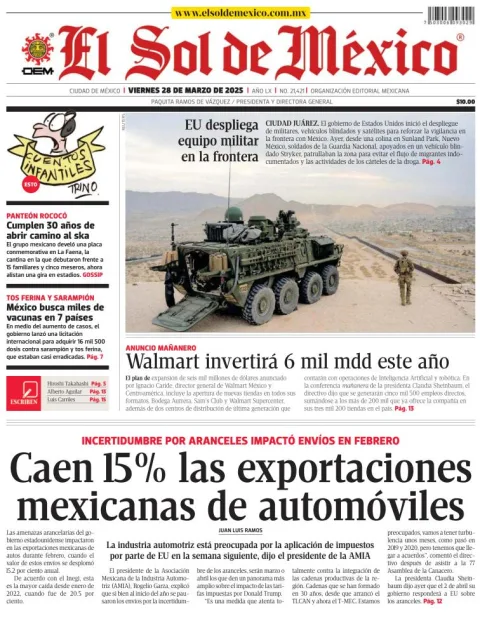 Portada de El Sol de Mexico