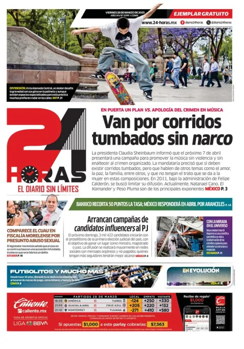 Portada de 24 Horas del viernes, 28 de marzo de 2025