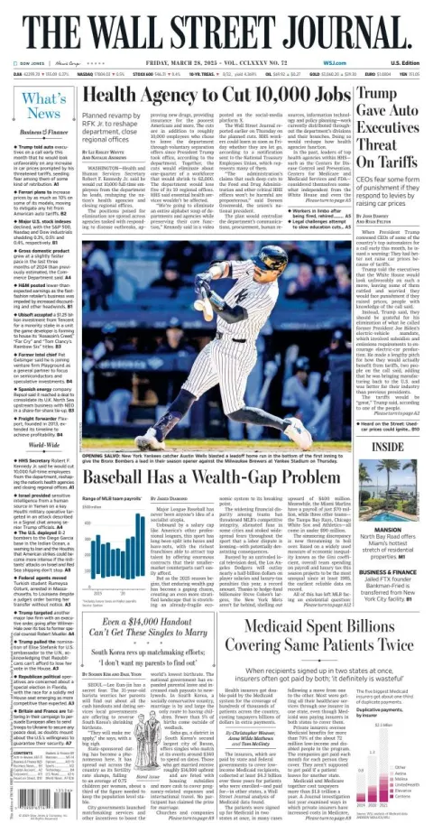 Portada de The Wall Street Journal del viernes, 28 de marzo de 2025