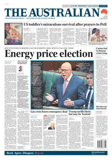 Portada de The Australian del viernes, 28 de marzo de 2025
