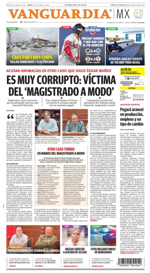 Portada de Vanguardia del viernes, 28 de marzo de 2025