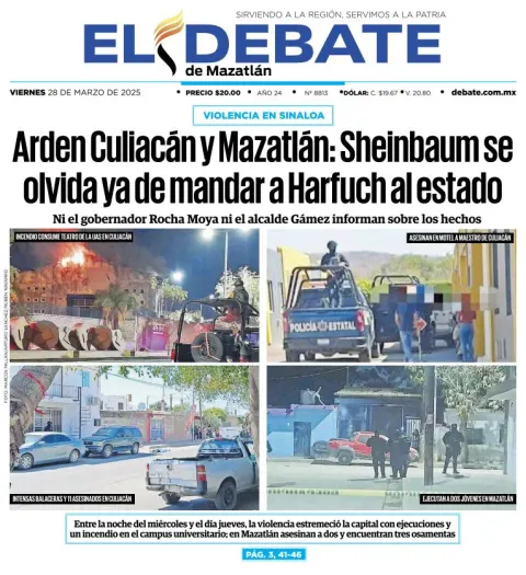 Portada de El Debate de Mazatlan del viernes, 28 de marzo de 2025