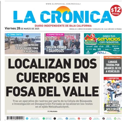 Portada de La Cronica del viernes, 28 de marzo de 2025