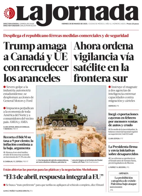 Portada de La Jornada del viernes, 28 de marzo de 2025