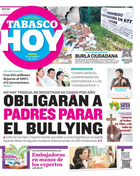 Portada de Tabasco Hoy del viernes, 28 de marzo de 2025