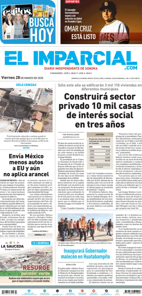 Portada de El Imparcial del viernes, 28 de marzo de 2025