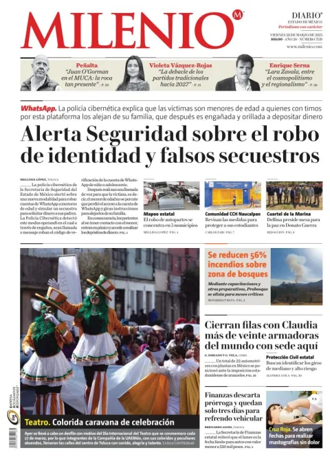 Portada de Milenio Edo de Mexico del viernes, 28 de marzo de 2025