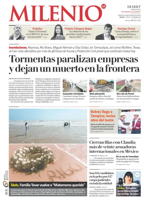 Portada de Milenio Tamaulipas del viernes, 28 de marzo de 2025
