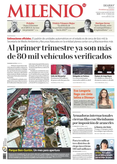 Portada de Milenio Hidalgo del viernes, 28 de marzo de 2025