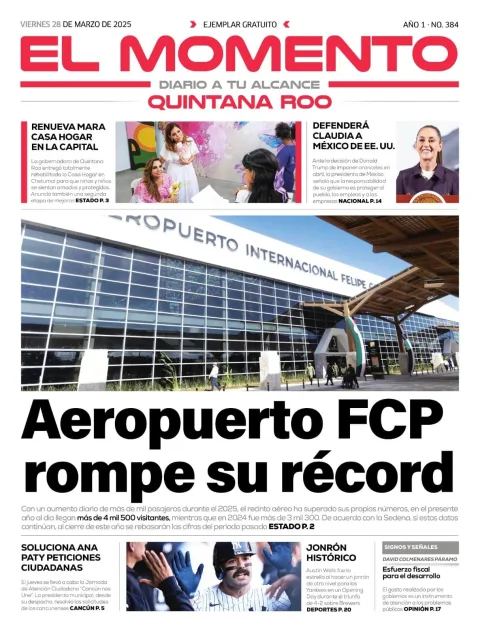 Portada de El Momento Quintana Roo del viernes, 28 de marzo de 2025