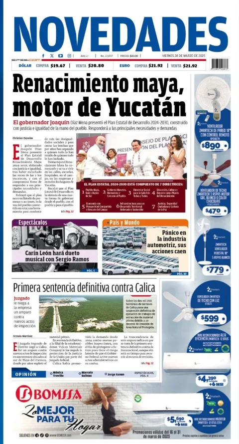 Portada de Novedades Quintana Roo del viernes, 28 de marzo de 2025
