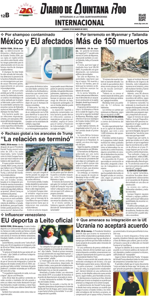 Portada de Diario de Quintana Roo (contra Portada)