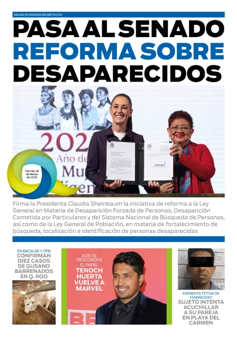 Portada de El Quintana Roo (contraportada) del viernes, 28 de marzo de 2025