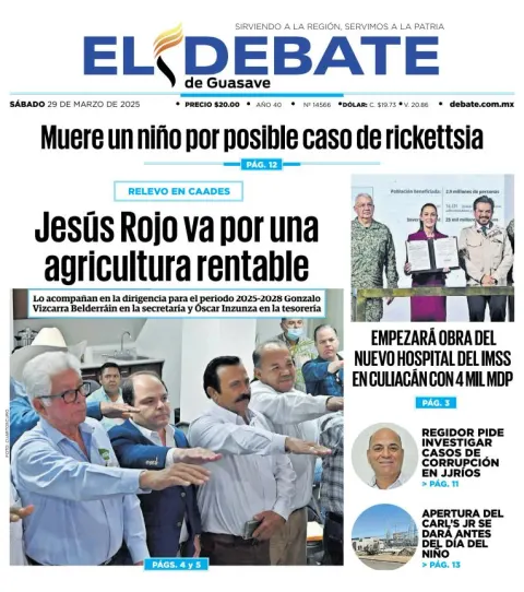 Portada de El Debate de Guasave del sábado, 29 de marzo de 2025