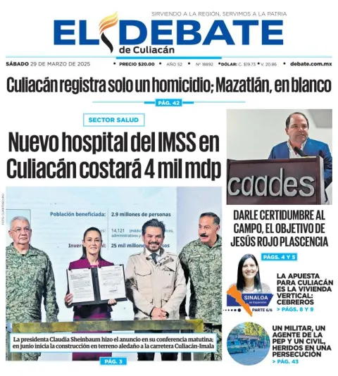 Portada de El Debate de Culiacan del sábado, 29 de marzo de 2025