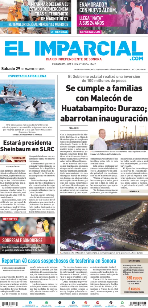 Portada de El Imparcial del sábado, 29 de marzo de 2025