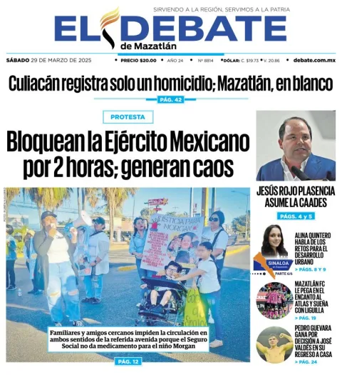 Portada de El Debate de Mazatlan del sábado, 29 de marzo de 2025